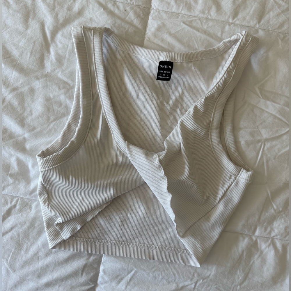 NWOT! SHEIN Cream Ribbed Wrap Crop Top. Size S